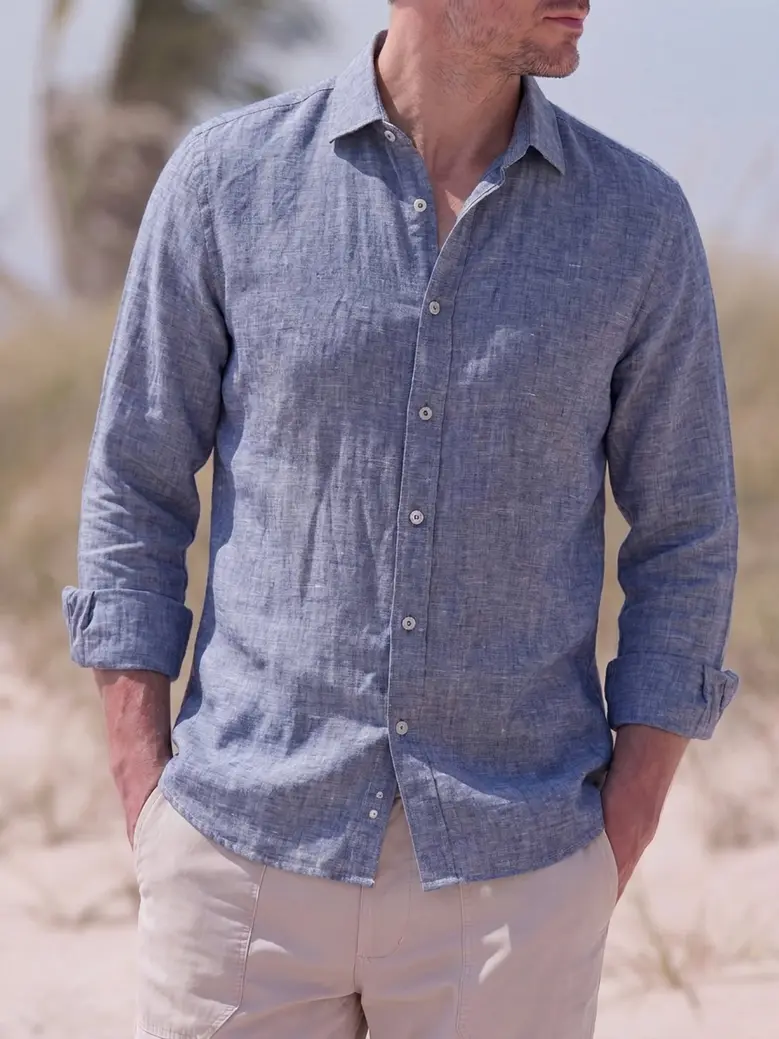 Chemise en lin uni bleu ardoise