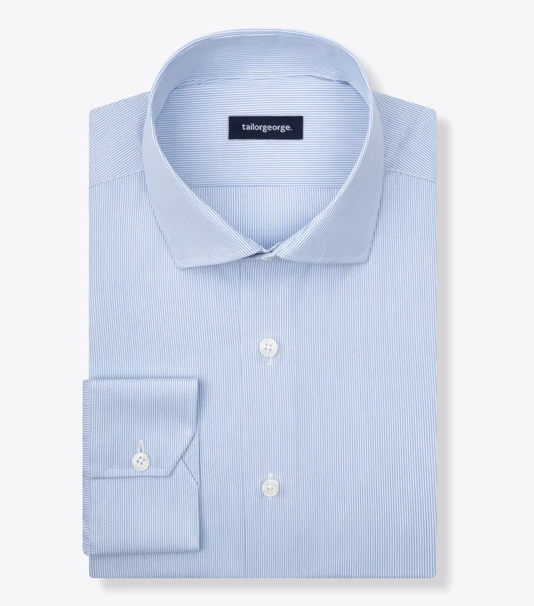 Chemise en popeline à rayures bleu ciel facile à repasser