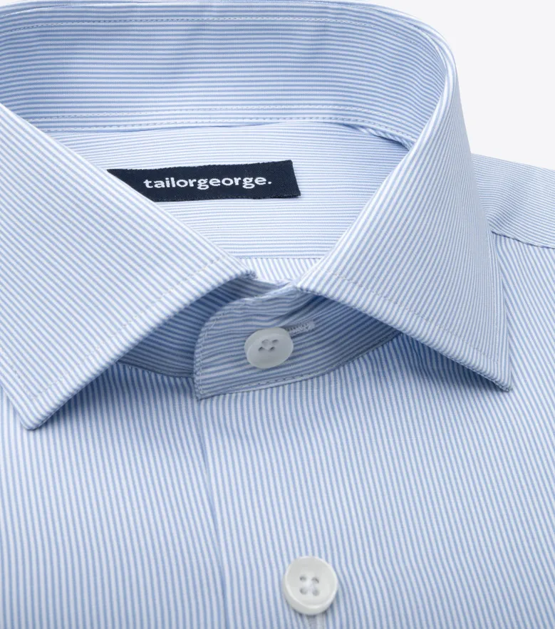 Chemise en popeline à rayures bleu ciel facile à repasser