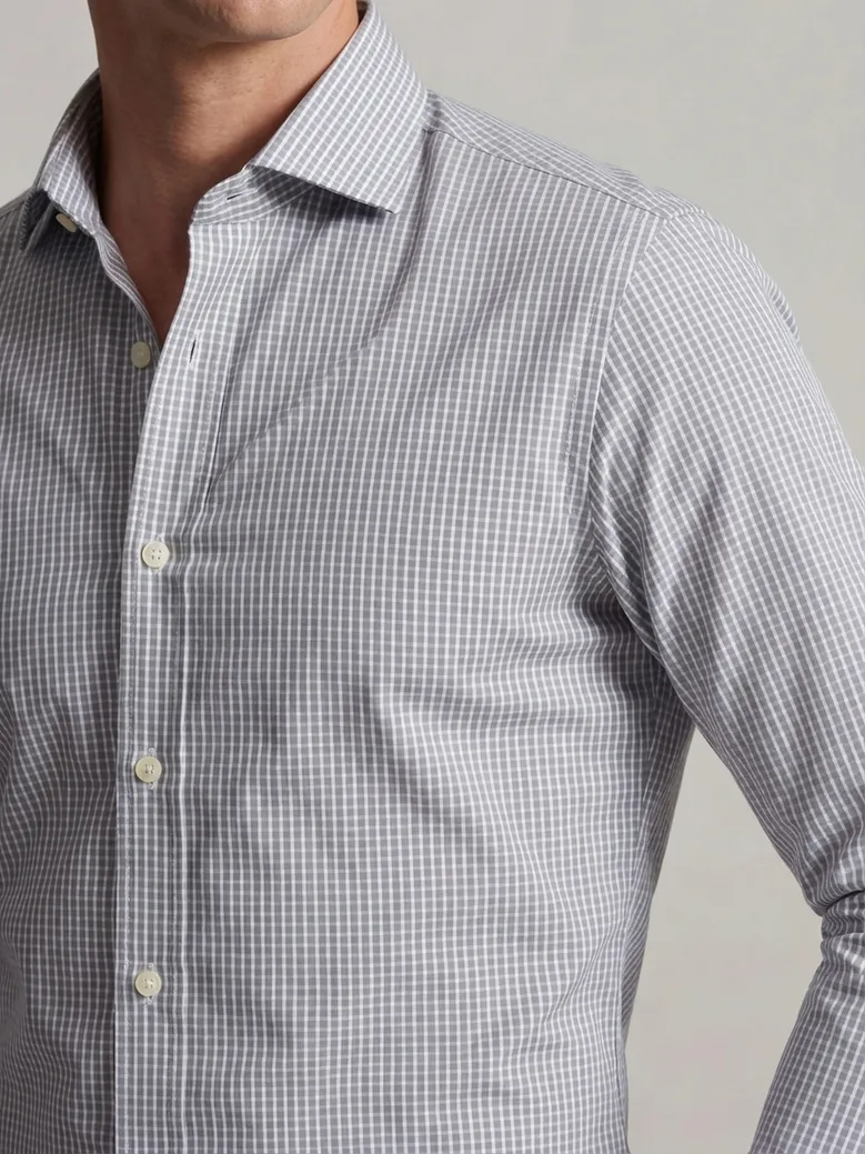 Chemise en popeline à carreaux gris facile à repasser