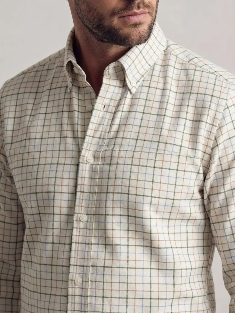 Chemise en flanelle à tattersall vert, bleu, marron