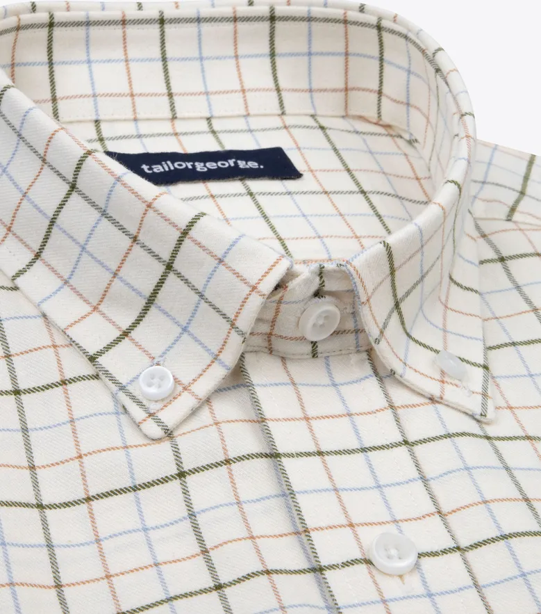 Chemise en flanelle à tattersall vert, bleu, marron