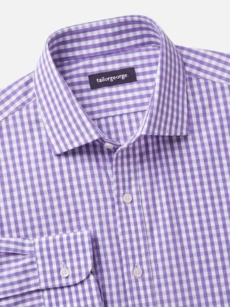 Bügelleichtes lila kariertes Popeline-Hemd
