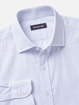 Chemise en popeline à fines rayures bleu ciel facile à repasser