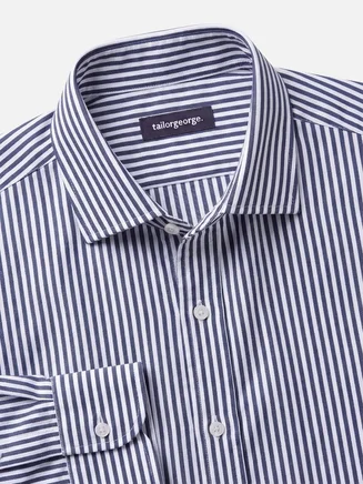 Eisenfreies Hemd aus marineblauem Twill mit Streifenmuster